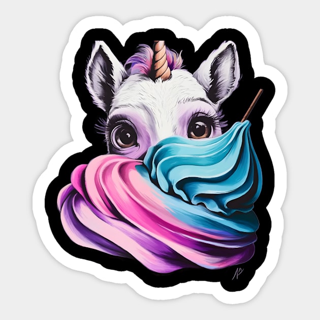 Colorful Illustration of a Unicorn with a Swirling Mane Sticker by animegirlnft